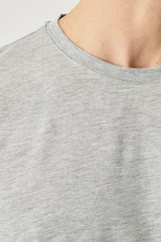 Men's/unisex Gray Melange Cotton Slim Fit Narrow Cut Crew Neck Basic T-shirt-Gray Melange - 9