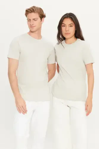 Men's/unisex Gray Slim Fit Narrow Cut 100% Cotton Crew Neck Basic T-Shirt-Gray - AC&CO / ALTINYILDIZ CLASSICS (1)