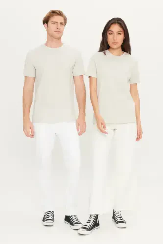 Men's/unisex Gray Slim Fit Narrow Cut 100% Cotton Crew Neck Basic T-Shirt-Gray - 5