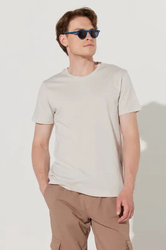 Men's/unisex Gray Slim Fit Narrow Cut 100% Cotton Crew Neck Basic T-Shirt-Gray - AC&CO / ALTINYILDIZ CLASSICS