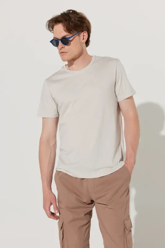 Men's/unisex Gray Slim Fit Narrow Cut 100% Cotton Crew Neck Basic T-Shirt-Gray - 4