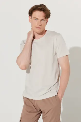Men's/unisex Gray Slim Fit Narrow Cut 100% Cotton Crew Neck Basic T-Shirt-Gray - 7