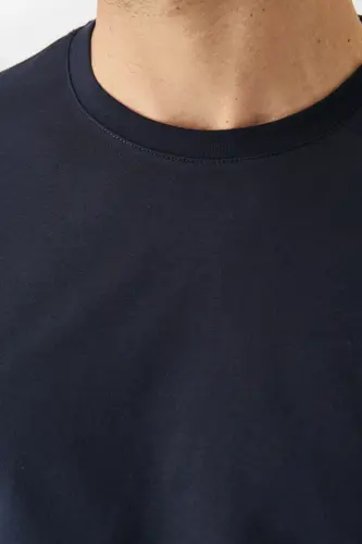 Men's/unisex Navy Blue 100% Cotton Slim Fit Crew Neck Basic T-Shirt-Navy Blue - 13