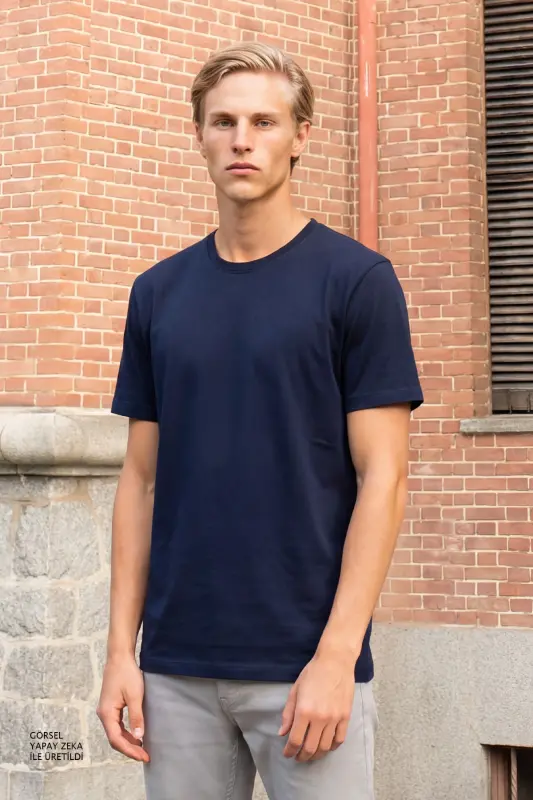 Men's/unisex Navy Blue 100% Cotton Slim Fit Crew Neck Basic T-Shirt-Navy Blue - 5