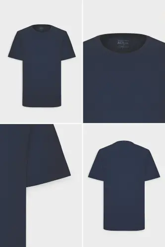Men's/unisex Navy Blue 100% Cotton Slim Fit Crew Neck Basic T-Shirt-Navy Blue - 6