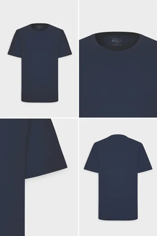 Men's/unisex Navy Blue 100% Cotton Slim Fit Crew Neck Basic T-Shirt-Navy Blue - 6