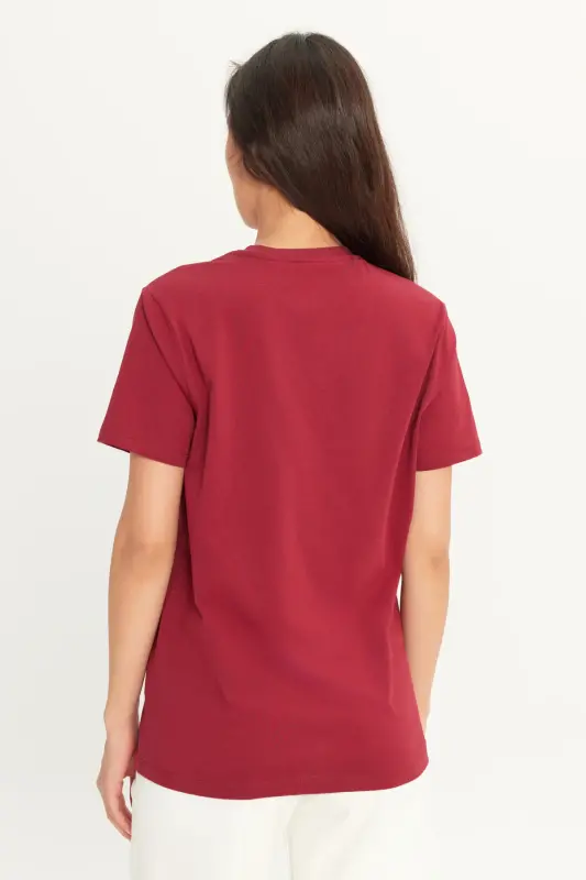 Men/unisex Burgundy 100% Cotton Slim Fit Crew Neck Basic T-Shirt - Burgundy - 11