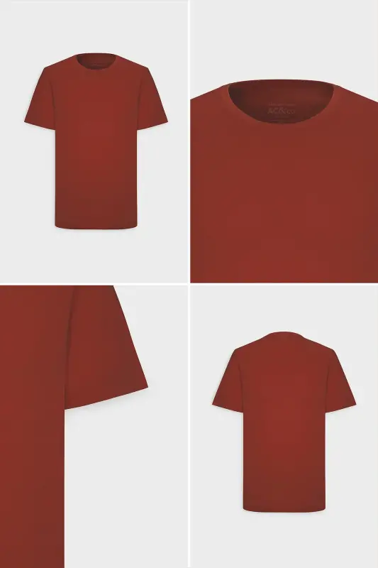Men/unisex Burgundy 100% Cotton Slim Fit Crew Neck Basic T-Shirt - Burgundy - 4