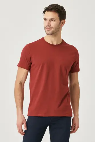 Men/unisex Burgundy 100% Cotton Slim Fit Crew Neck Basic T-Shirt - Burgundy - 5