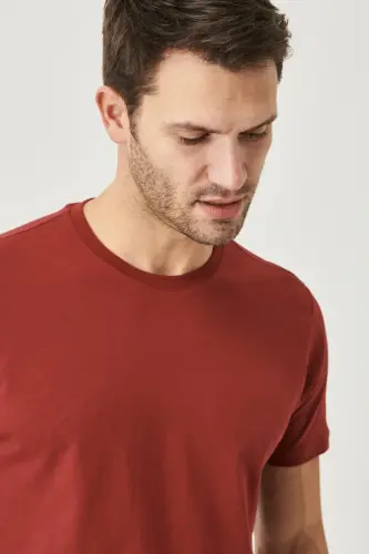 Men/unisex Burgundy 100% Cotton Slim Fit Crew Neck Basic T-Shirt - Burgundy - 6