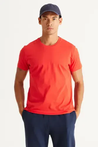 Men/Unisex Red 100% Cotton Slim Fit Crew Neck Basic T-Shirt-Red - 1
