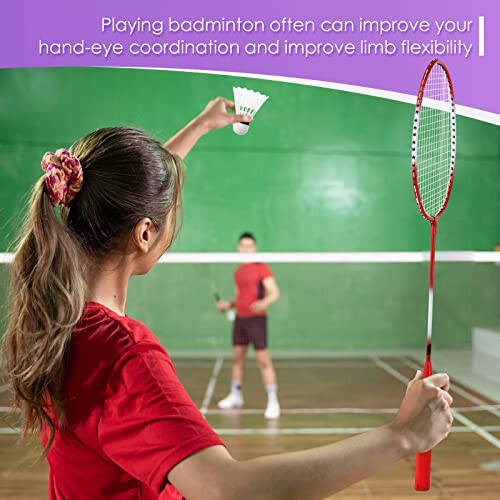 Meooeck 12 Pcs Badminton Rackets Set for Adults and Teenagers Badminton Set with 12 Pcs Nylon Shuttlecocks for Backyard Gym Beach Outdoor Games, Red, Purple and Blue - 5