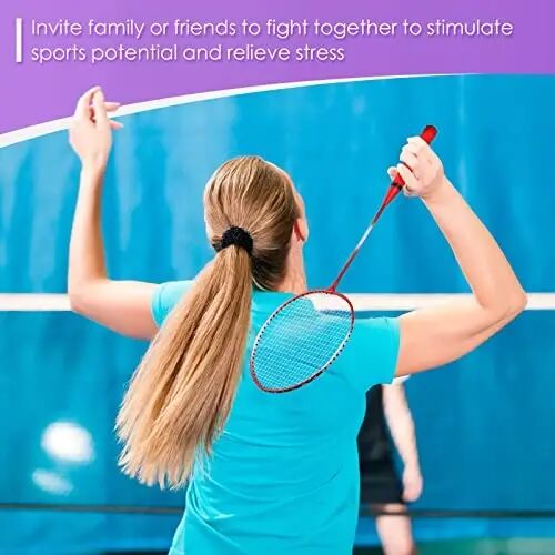 Meooeck 12 Pcs Badminton Rackets Badminton Rackets Set for Adults and Teenagers Badminton Set with 12 Pcs Nylon Badminton Shuttlecocks for Backyard Gym Beach Outdoor Games, Red, Purple and Blue - 1
