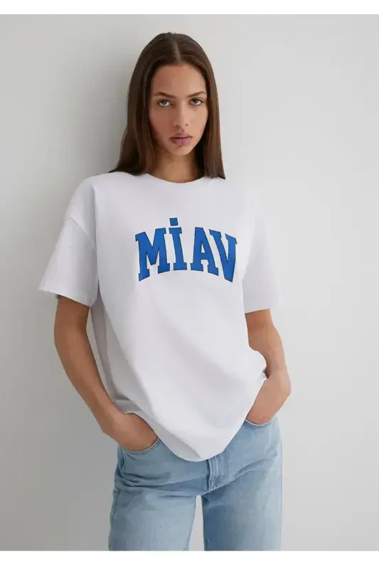 meow print loose fit 100% cotton t-shirt - MAVI