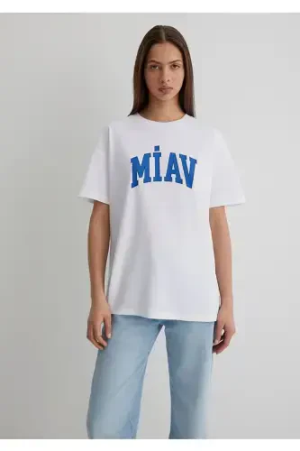 meow print loose fit 100% cotton t-shirt - MAVI (1)