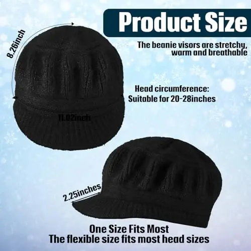 Mepase 3 dona ayollar uchun qishki iliq shapka, Visor bilan yumshoq Beanie Cap, Ayollar uchun to'qilgan Newsboy shapkalari, chang'i qori - 4