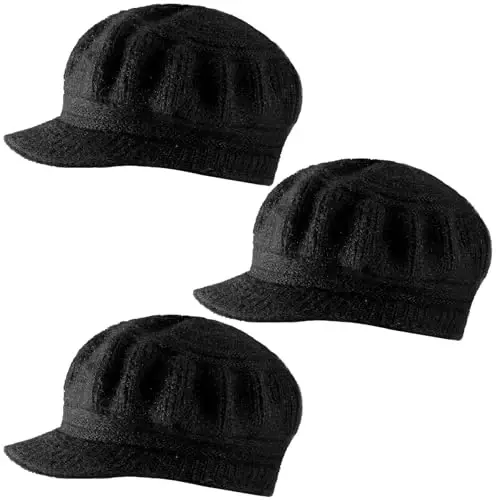 Mepase 3 Pieces Women Warm Hat for Winter Slouchy Beanie Cap with Visor Knitted Newsboy Hats for Women Ski Snow - 2