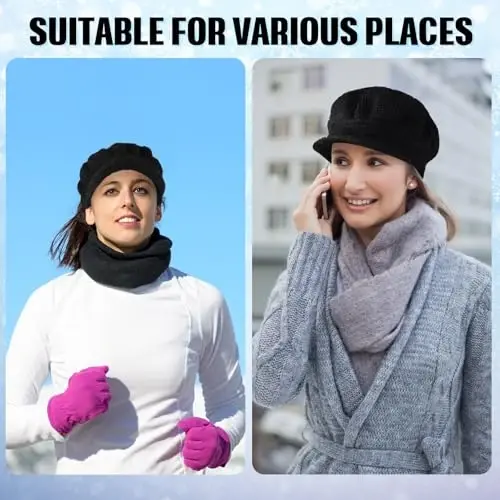 Mepase 3 Pieces Women Warm Hat for Winter Slouchy Beanie Cap with Visor Knitted Newsboy Hats for Women Ski Snow - 5