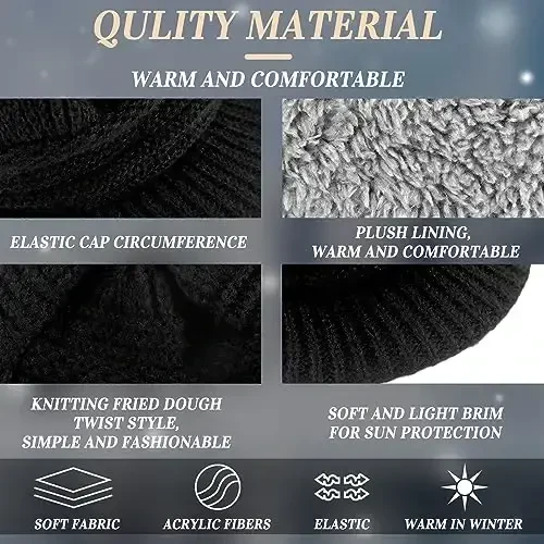 Mepase 3 Pieces Women Warm Hat for Winter Slouchy Beanie Cap with Visor Knitted Newsboy Hats for Women Ski Snow - 5