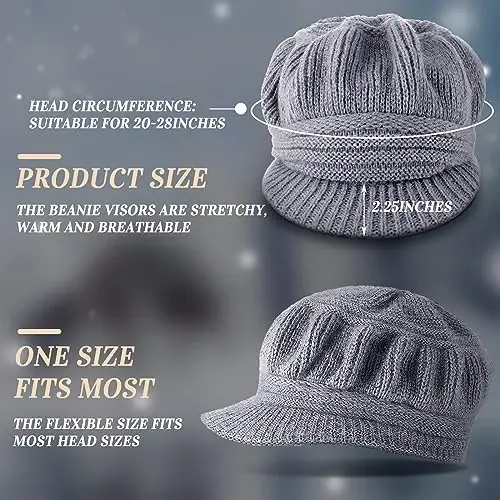 Mepase 3 Pieces Women Warm Hat for Winter Slouchy Beanie Cap with Visor Knitted Newsboy Hats for Women Ski Snow - 3