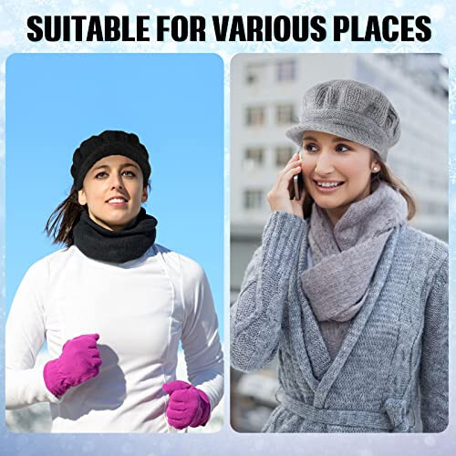 Mepase 3 Pieces Women Warm Hat for Winter Slouchy Beanie Cap with Visor Knitted Newsboy Hats for Women Ski Snow - 19