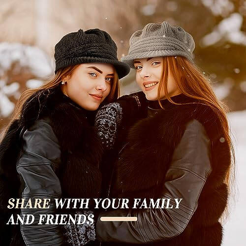 Mepase 3 Pieces Women Warm Hat for Winter Slouchy Beanie Cap with Visor Knitted Newsboy Hats for Women Ski Snow - 9