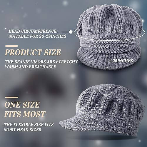 Mepase 3 Pieces Women Warm Hat for Winter Slouchy Beanie Cap with Visor Knitted Newsboy Hats for Women Ski Snow - 10