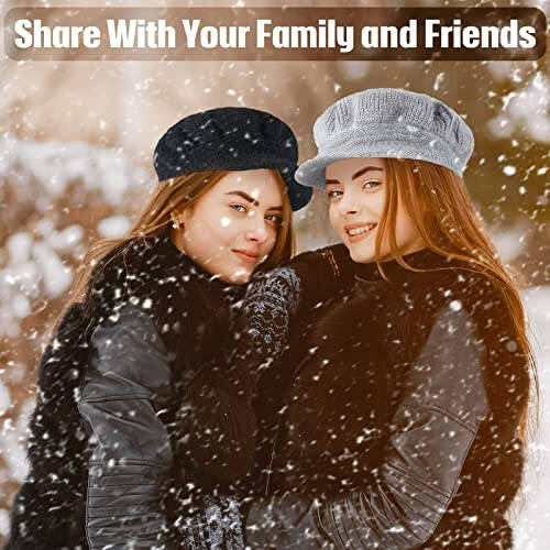 Mepase 3 Pieces Women Warm Hat for Winter Slouchy Beanie Cap with Visor Knitted Newsboy Hats for Women Ski Snow - 2