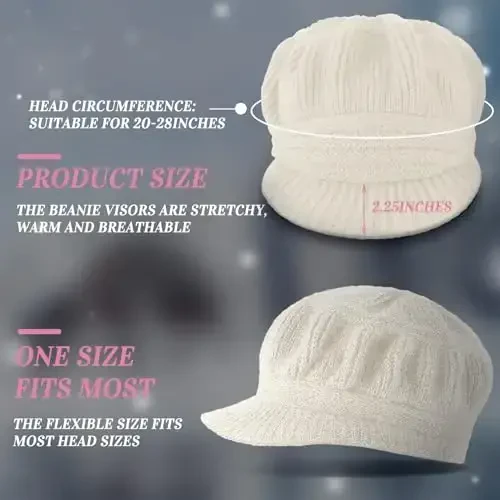 Mepase 3 Pieces Women Warm Hat for Winter Slouchy Beanie Cap with Visor Knitted Newsboy Hats for Women Ski Snow - 3