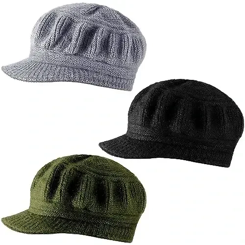 Mepase 3 Pieces Women Warm Hat for Winter Slouchy Beanie Cap with Visor Knitted Newsboy Hats for Women Ski Snow - 1