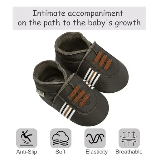 mepiq Baby Crawling Shoes — Soft Leather Slippers & Walking Shoes for Boys and Girls, Non-Slip Infant House Shoes 