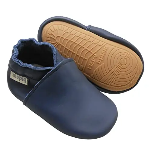 mepiq Baby Leather Moccasins Anti-Slip Rubber Sole Pre-Walker Crib Shoes | Breathable genuine leather,Durable rubber sole with deep grip treads,Elastic ankle stays on,Fits 0-24 months 