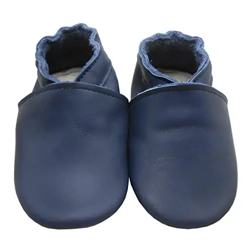 mepiq Baby Leather Moccasins Anti-Slip Rubber Sole Pre-Walker Crib Shoes | Breathable genuine leather,Durable rubber sole with deep grip treads,Elastic ankle stays on,Fits 0-24 months - MEPIQ (1)