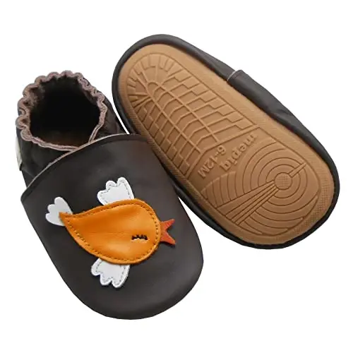 mepiq Baby Leather Moccasins Anti-Slip Rubber Sole Pre-Walker Crib Shoes | Breathable genuine leather,Durable rubber sole with deep grip treads,Elastic ankle stays on,Fits 0-24 months 