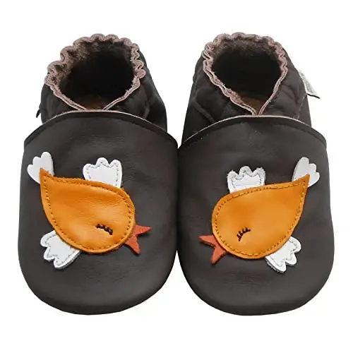 mepiq Baby Leather Moccasins Anti-Slip Rubber Sole Pre-Walker Crib Shoes | Breathable genuine leather,Durable rubber sole with deep grip treads,Elastic ankle stays on,Fits 0-24 months - 2