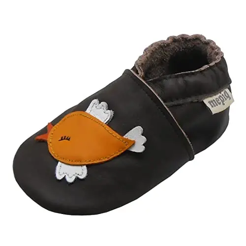 mepiq Baby Leather Moccasins Anti-Slip Rubber Sole Pre-Walker Crib Shoes | Breathable genuine leather,Durable rubber sole with deep grip treads,Elastic ankle stays on,Fits 0-24 months - 3