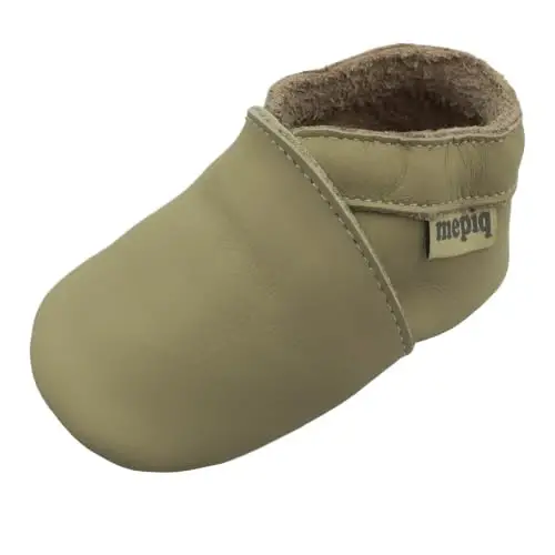 mepiq Baby Leather Moccasins Anti-Slip Rubber Sole Pre-Walker Crib Shoes | Breathable genuine leather,Durable rubber sole with deep grip treads,Elastic ankle stays on,Fits 0-24 months 