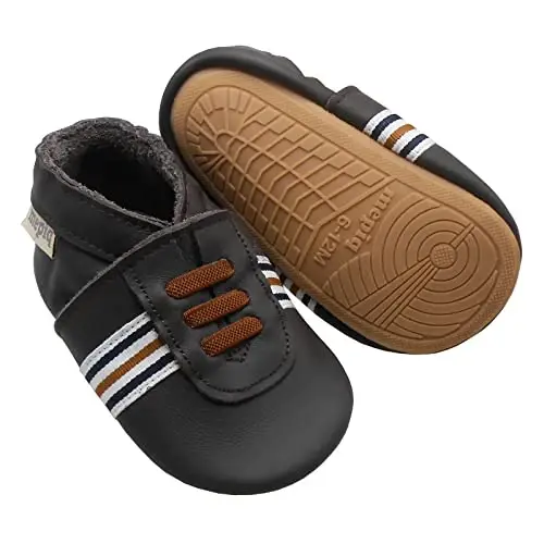 mepiq Baby Leather Moccasins Anti-Slip Rubber Sole Pre-Walker Crib Shoes | Breathable genuine leather,Durable rubber sole with deep grip treads,Elastic ankle stays on,Fits 0-24 months 