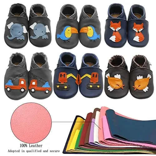 mepiq Baby Leather Moccasins Anti-Slip Rubber Sole Pre-Walker Crib Shoes | Breathable genuine leather,Durable rubber sole with deep grip treads,Elastic ankle stays on,Fits 0-24 months - 4