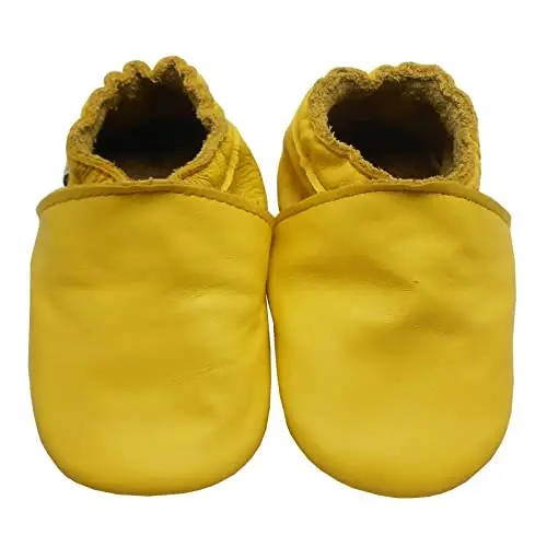 mepiq Baby Leather Moccasins Anti-Slip Rubber Sole Pre-Walker Crib Shoes | Breathable genuine leather,Durable rubber sole with deep grip treads,Elastic ankle stays on,Fits 0-24 months - MEPIQ (1)