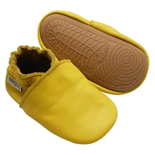 mepiq Baby Leather Moccasins Anti-Slip Rubber Sole Pre-Walker Crib Shoes | Breathable genuine leather,Durable rubber sole with deep grip treads,Elastic ankle stays on,Fits 0-24 months 