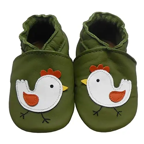 mepiq Baby Leather Moccasins Anti-Slip Rubber Sole Pre-Walker Crib Shoes | Breathable genuine leather,Durable rubber sole with deep grip treads,Elastic ankle stays on,Fits 0-24 months - MEPIQ (1)