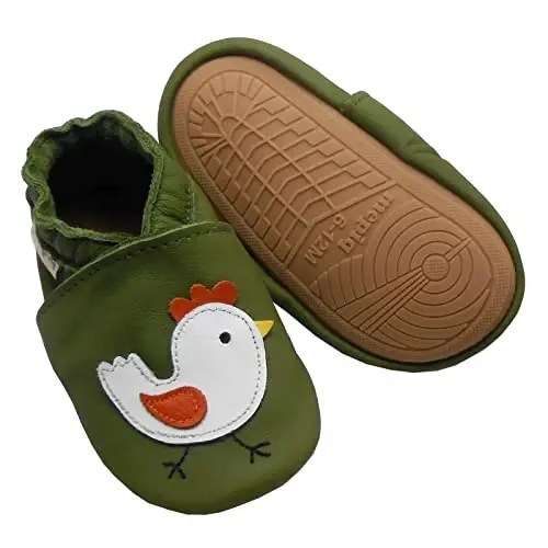 mepiq Baby Leather Moccasins Anti-Slip Rubber Sole Pre-Walker Crib Shoes | Breathable genuine leather,Durable rubber sole with deep grip treads,Elastic ankle stays on,Fits 0-24 months 