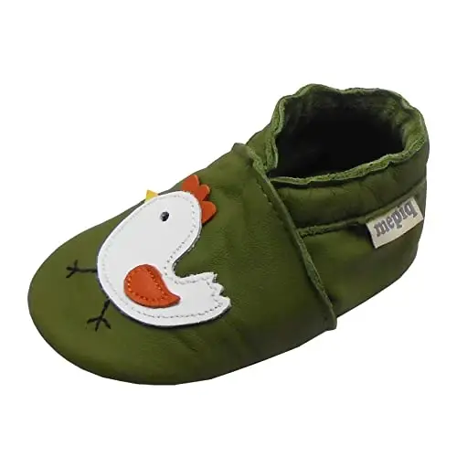 mepiq Baby Leather Moccasins Anti-Slip Rubber Sole Pre-Walker Crib Shoes | Breathable genuine leather,Durable rubber sole with deep grip treads,Elastic ankle stays on,Fits 0-24 months - 3