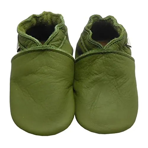 mepiq Baby Leather Moccasins Anti-Slip Rubber Sole Pre-Walker Crib Shoes | Breathable genuine leather,Durable rubber sole with deep grip treads,Elastic ankle stays on,Fits 0-24 months - MEPIQ (1)