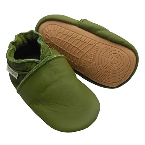 mepiq Baby Leather Moccasins Anti-Slip Rubber Sole Pre-Walker Crib Shoes | Breathable genuine leather,Durable rubber sole with deep grip treads,Elastic ankle stays on,Fits 0-24 months 