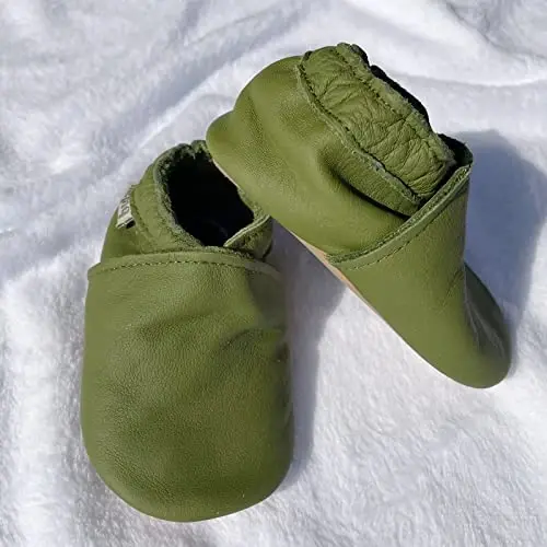 mepiq Baby Leather Moccasins Anti-Slip Rubber Sole Pre-Walker Crib Shoes | Breathable genuine leather,Durable rubber sole with deep grip treads,Elastic ankle stays on,Fits 0-24 months - 4