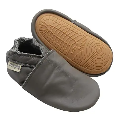 mepiq Baby Leather Moccasins Anti-Slip Rubber Sole Pre-Walker Crib Shoes | Breathable genuine leather,Durable rubber sole with deep grip treads,Elastic ankle stays on,Fits 0-24 months 