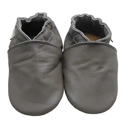 mepiq Baby Leather Moccasins Anti-Slip Rubber Sole Pre-Walker Crib Shoes | Breathable genuine leather,Durable rubber sole with deep grip treads,Elastic ankle stays on,Fits 0-24 months - MEPIQ (1)