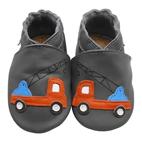 mepiq Baby Leather Moccasins Anti-Slip Rubber Sole Pre-Walker Crib Shoes | Breathable genuine leather,Durable rubber sole with deep grip treads,Elastic ankle stays on,Fits 0-24 months - MEPIQ (1)
